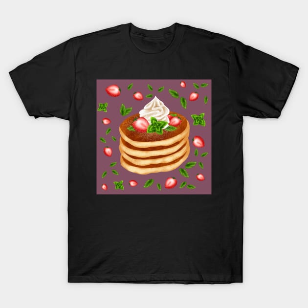 Strawberries Cream & Mint Pancake Print T-Shirt by neniarts